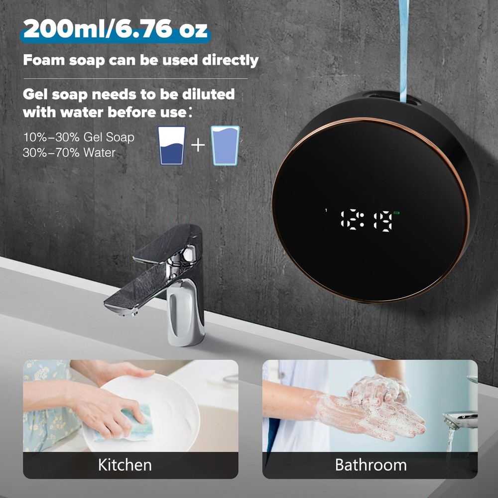 Automatic Soap Dispenser Foam Bathroom: Wall Mount Rechargeable Touchless Adj...