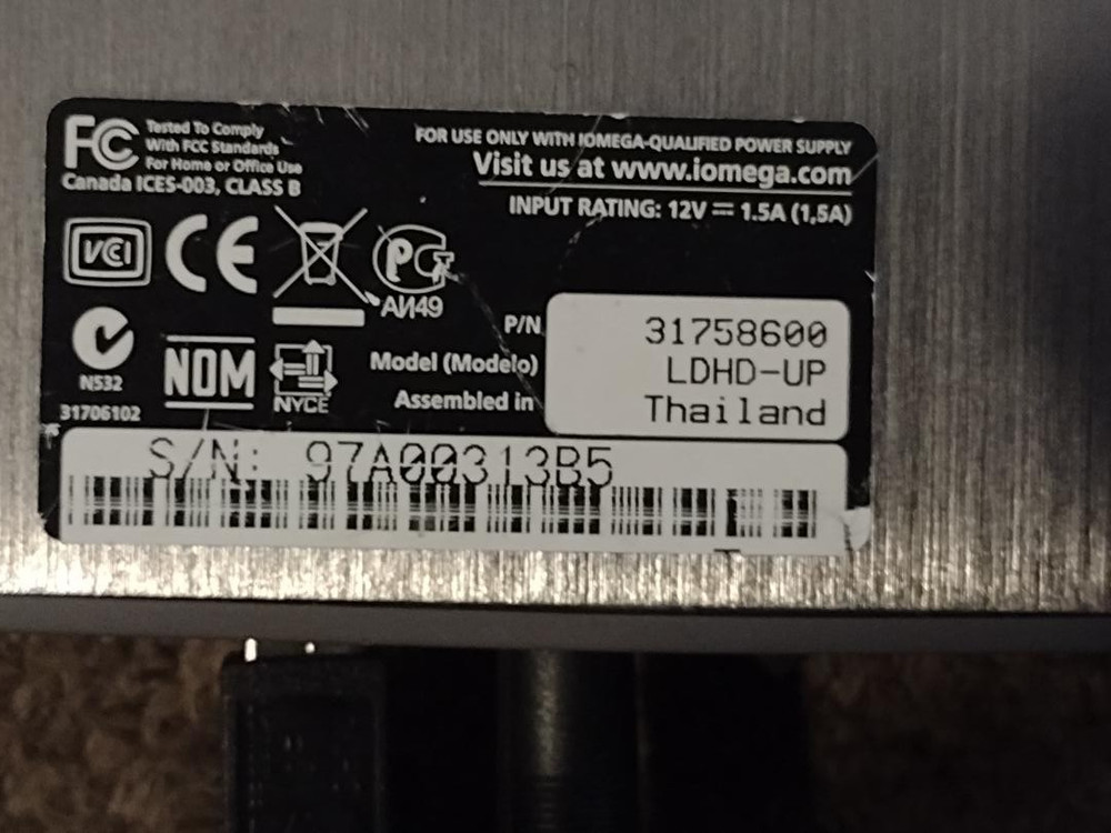 iOmega External Hard Drive Case & Hitachi 2TB Hard Drive & AC & Data Cable Works