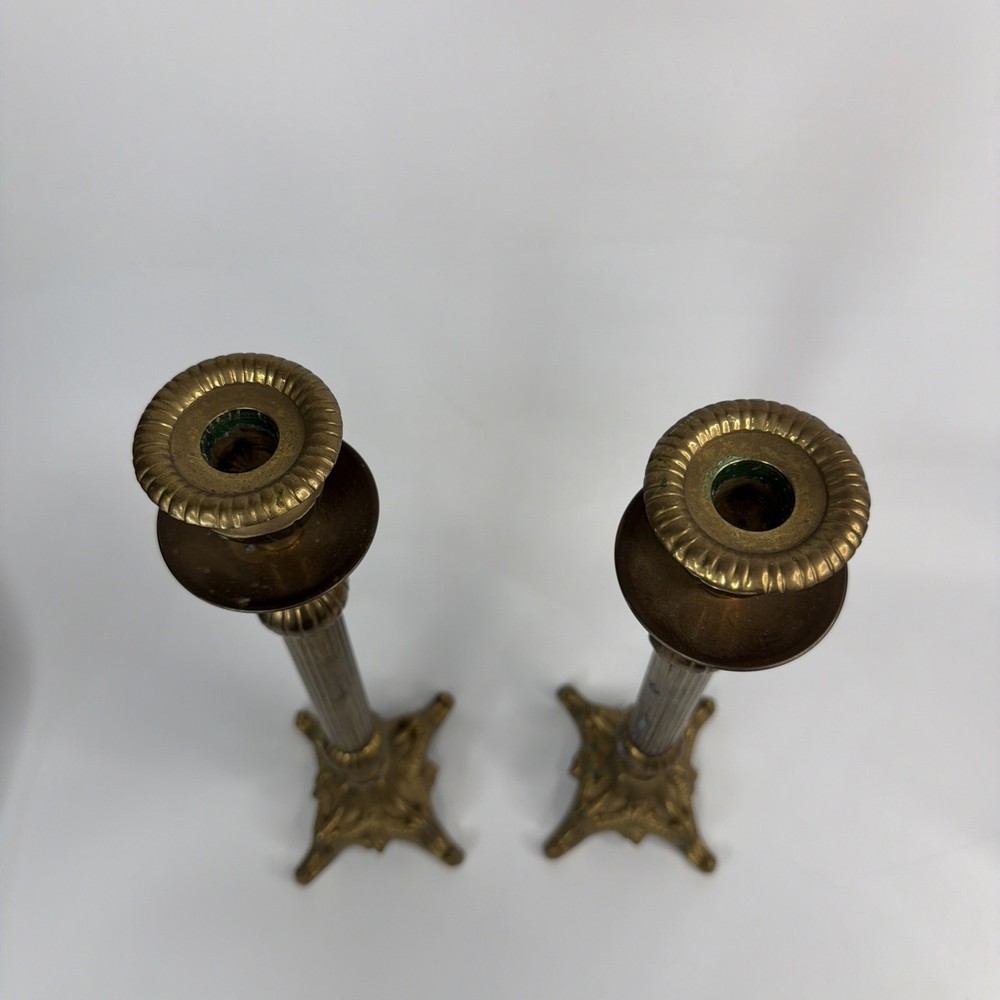 PAIR OF SOLID BRASS CANDLESTICKS - 15" Table Decor Ornate Set Trendy