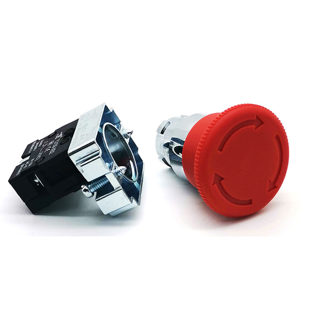 2x Red Mushroom Head 22mm E-STOP Emergency Stop Push Button Switch 1NO 1NC XB2
