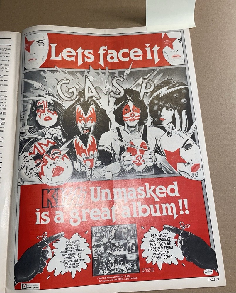 Kiss  - 1980 Uk Music Week - UNMASKED Advertisement. Very Scarce Aucoin
