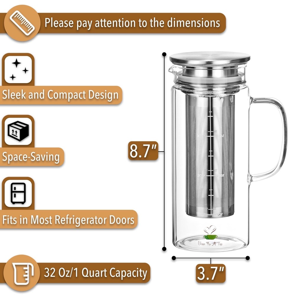 Btat Cold Brew Coffee Maker Iced Coffee Maker 1 Quart 32 Oz Iced Tea Maker Cold
