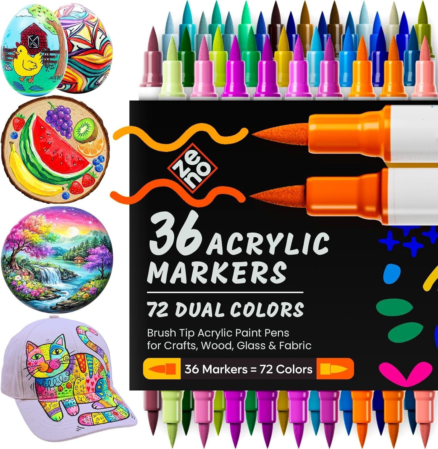 72 Colors Acrylic Paint Markers, Dual Tip Acrylic Paint Pens with Brush Tip & Fi