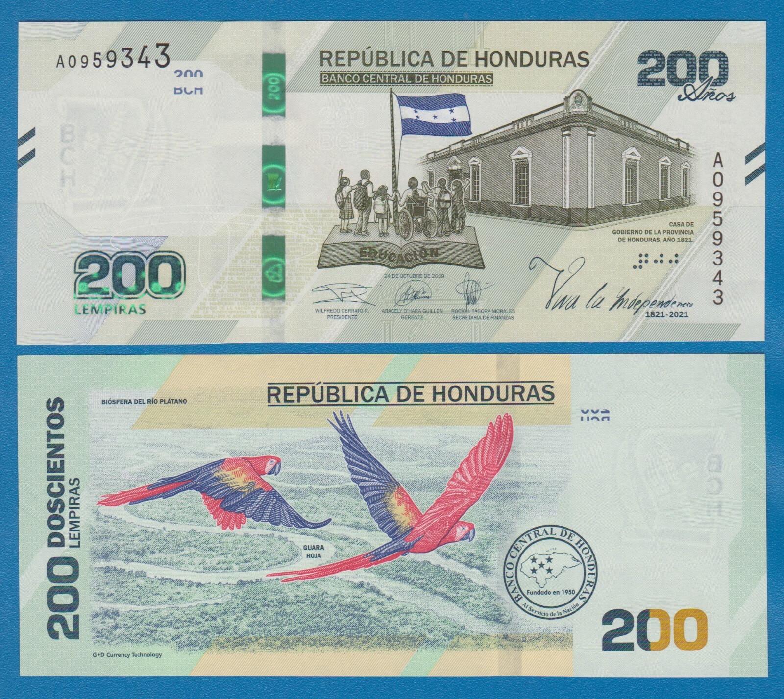 Honduras 200 Lempiras P 105a New 2021 UNC Commemorative note ( P 105 a )