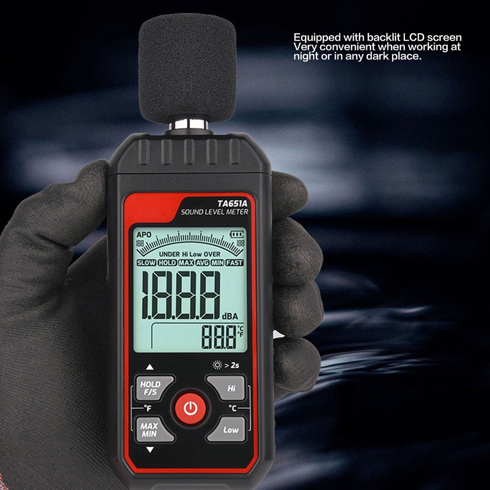 Sound Level Meter Sensitive Quick Response LCD Backlit Noise Tester Black