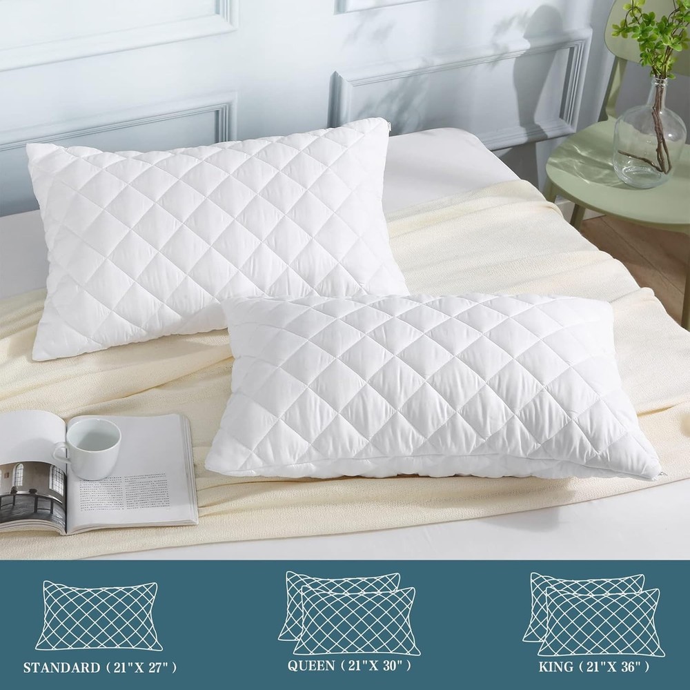 2 Pack Waterproof Pillow Protector Quilted Queen Size(21"X30")