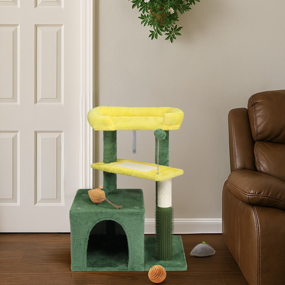 27.5in Cat Tree, Multi-level Cat Tower with Cat Scratching Post and Pad