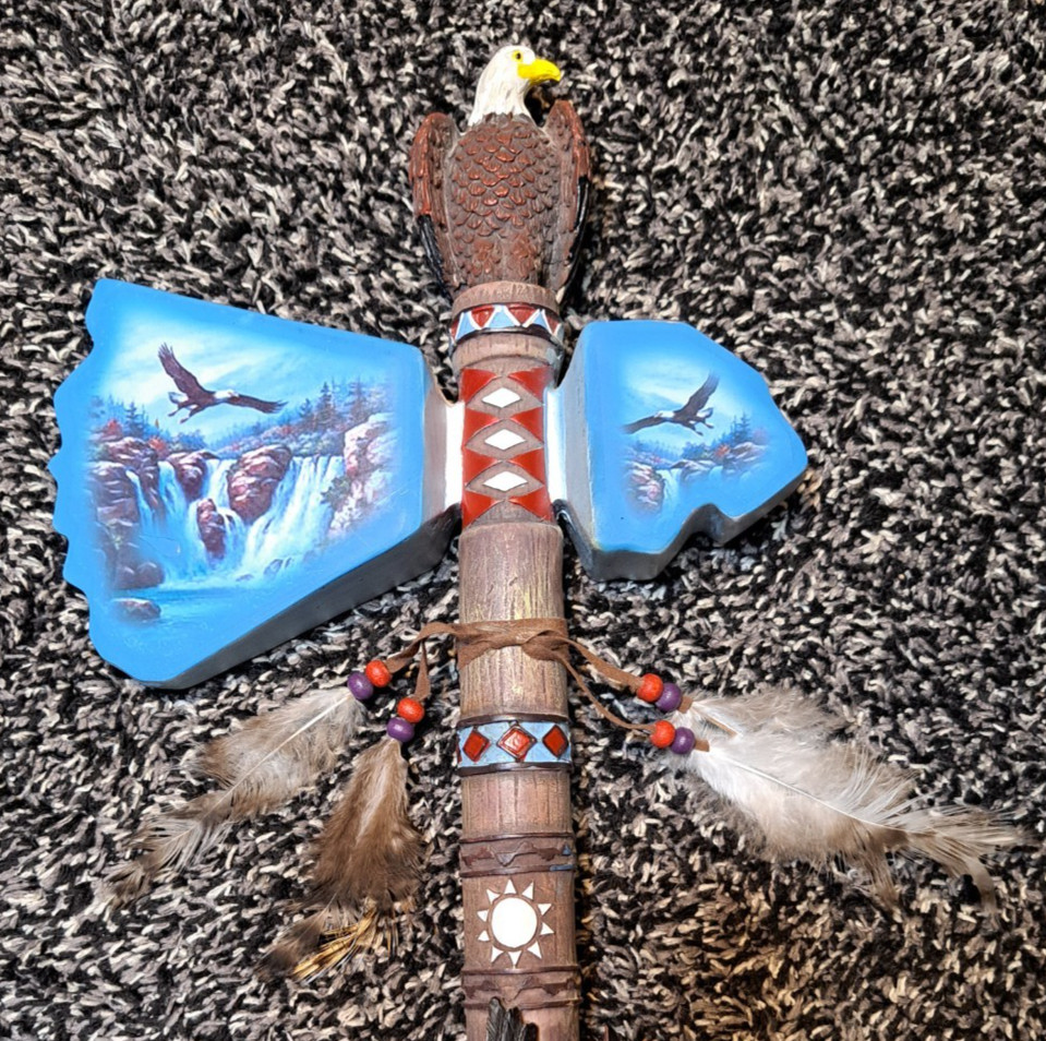 Native American Ceramic Tomahawk - Indian Eagle Decorative Wall Hanging, 15"