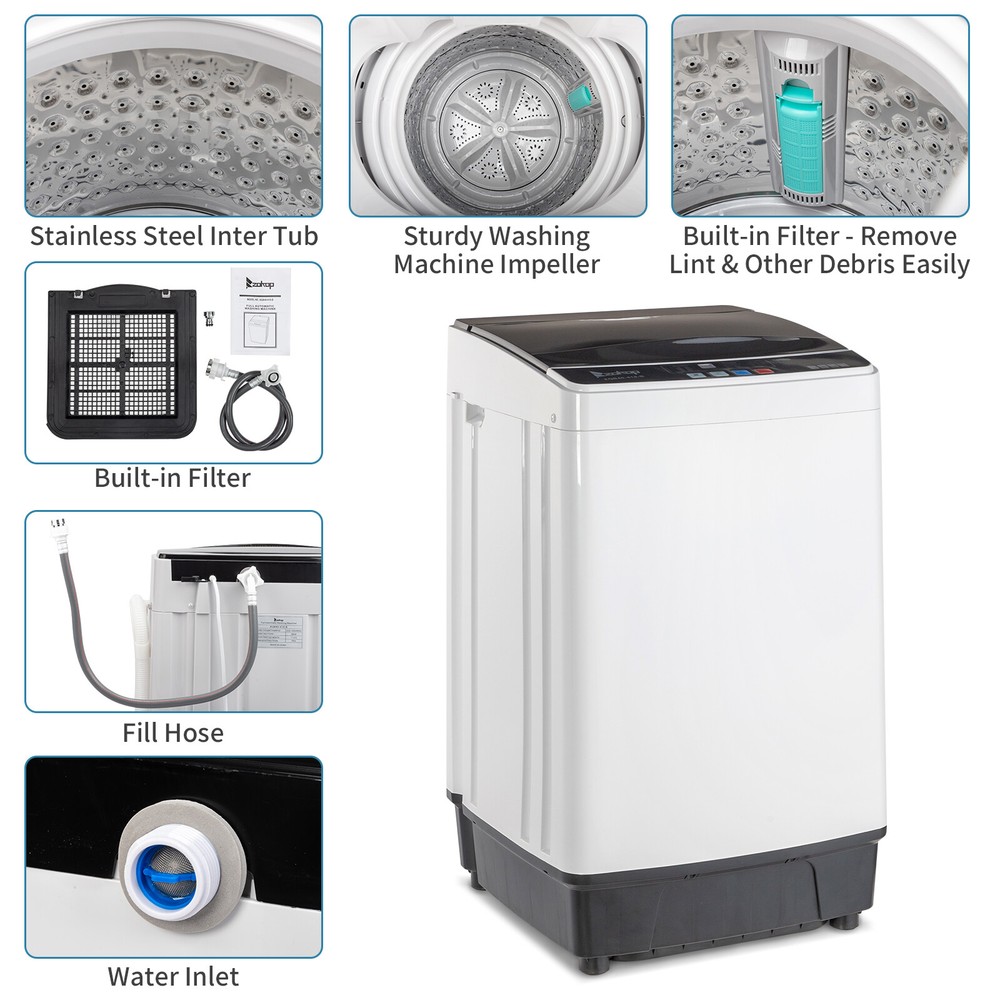 Portable Home Washing Machine 17.6lb Capacity Full-Automatic Compact Washer Spin
