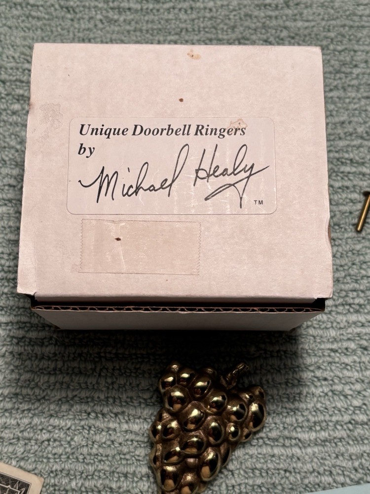 VTG MICHAEL HEALY SOLID BRASS GRAPE DOORBELL COVER WITH HARDWARE NIB