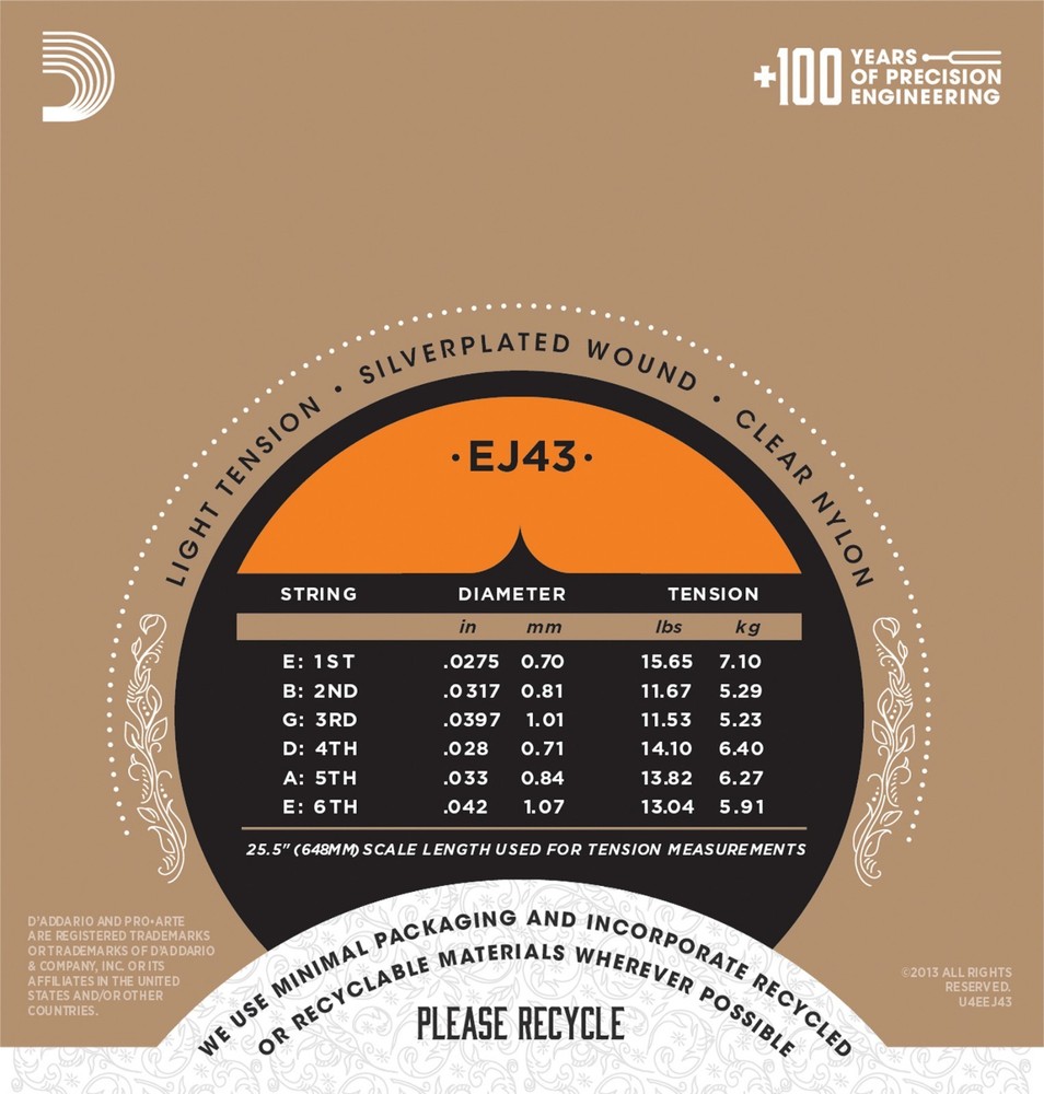 EJ43 Pro-Arté Normal Light Classical Guitar Strings D'Addario