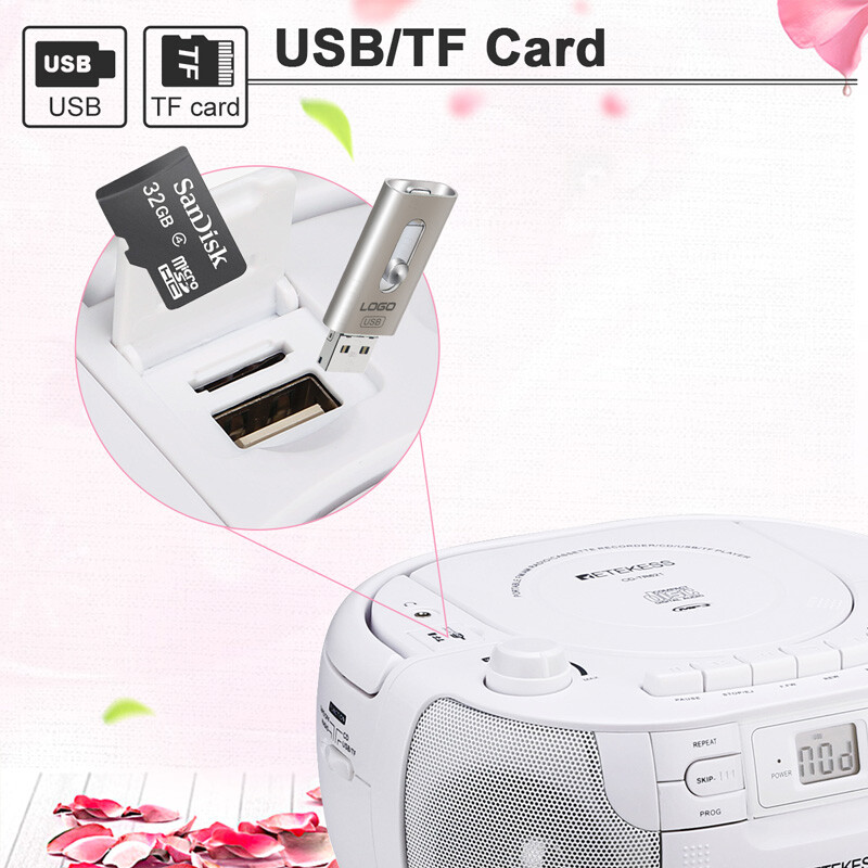 TR621 Portable AM/FM Radio CD/Cassette Tape Player Combo Record Boombox Speaker