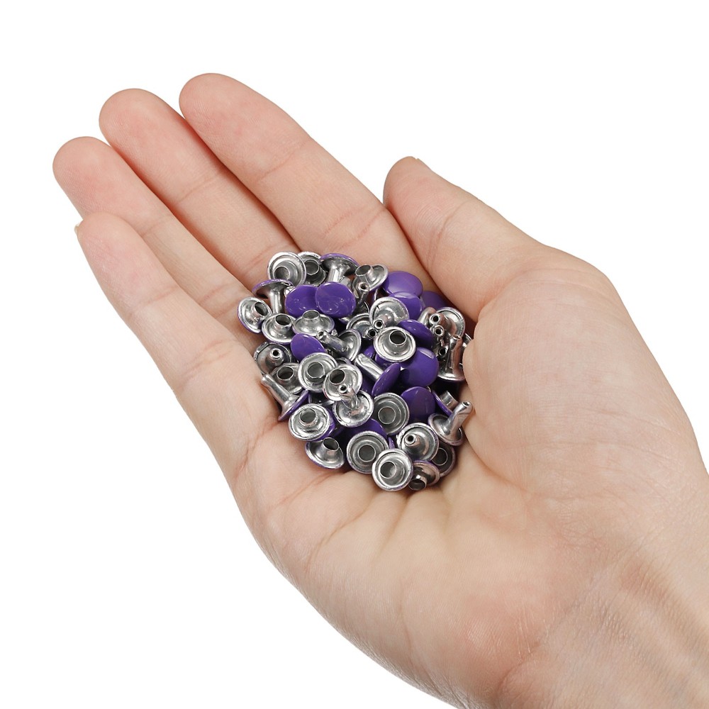 60 Sets Leather Rivets, 8mm Double Cap Rivets 8.5mm Height Studs, Purple