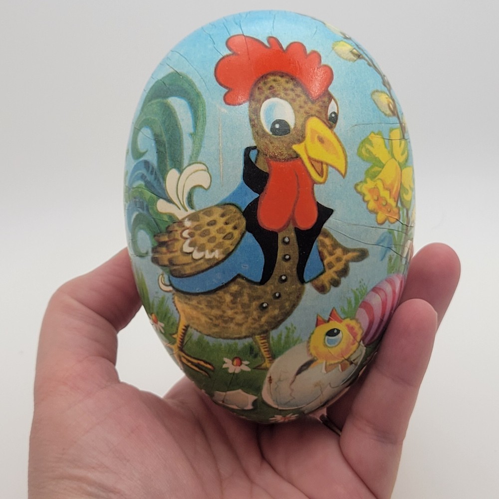 Rooster Paper Mache Egg Candy Container Made in German Democratic Rep Easter