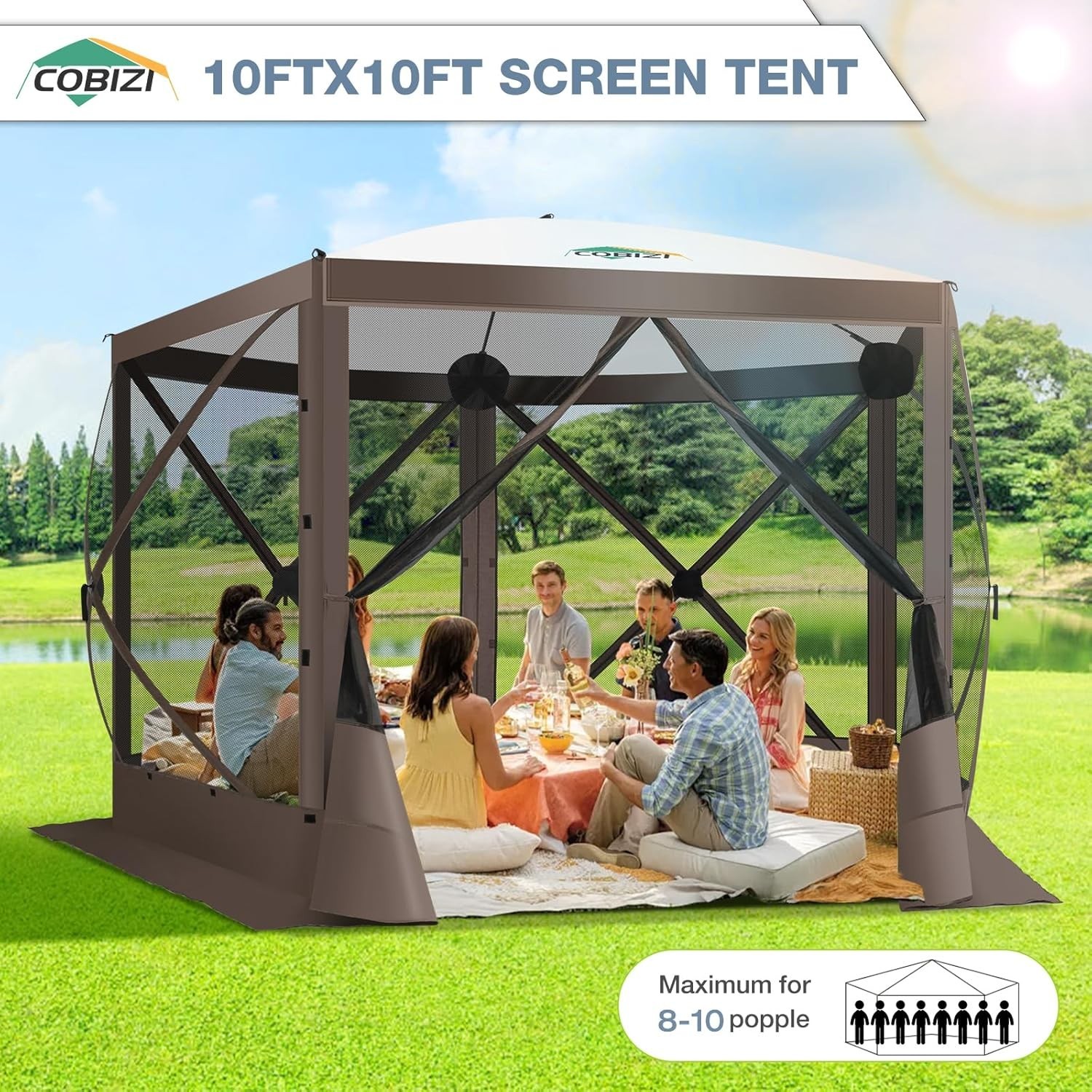 10x10 Pop up Gazebo Instant Screen House Camping Hub Tent with Mosquito Netting