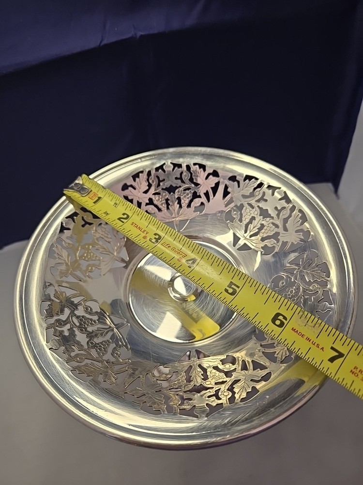 Silver Plated Compote Pedestal Dish Riser Grape Openwork Sheffield Co
