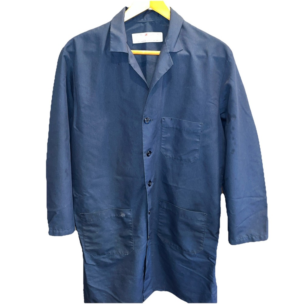 Red Kap BLUE LAB COAT Men Size 46 Regular Button Front Collared Long Sleeve USA