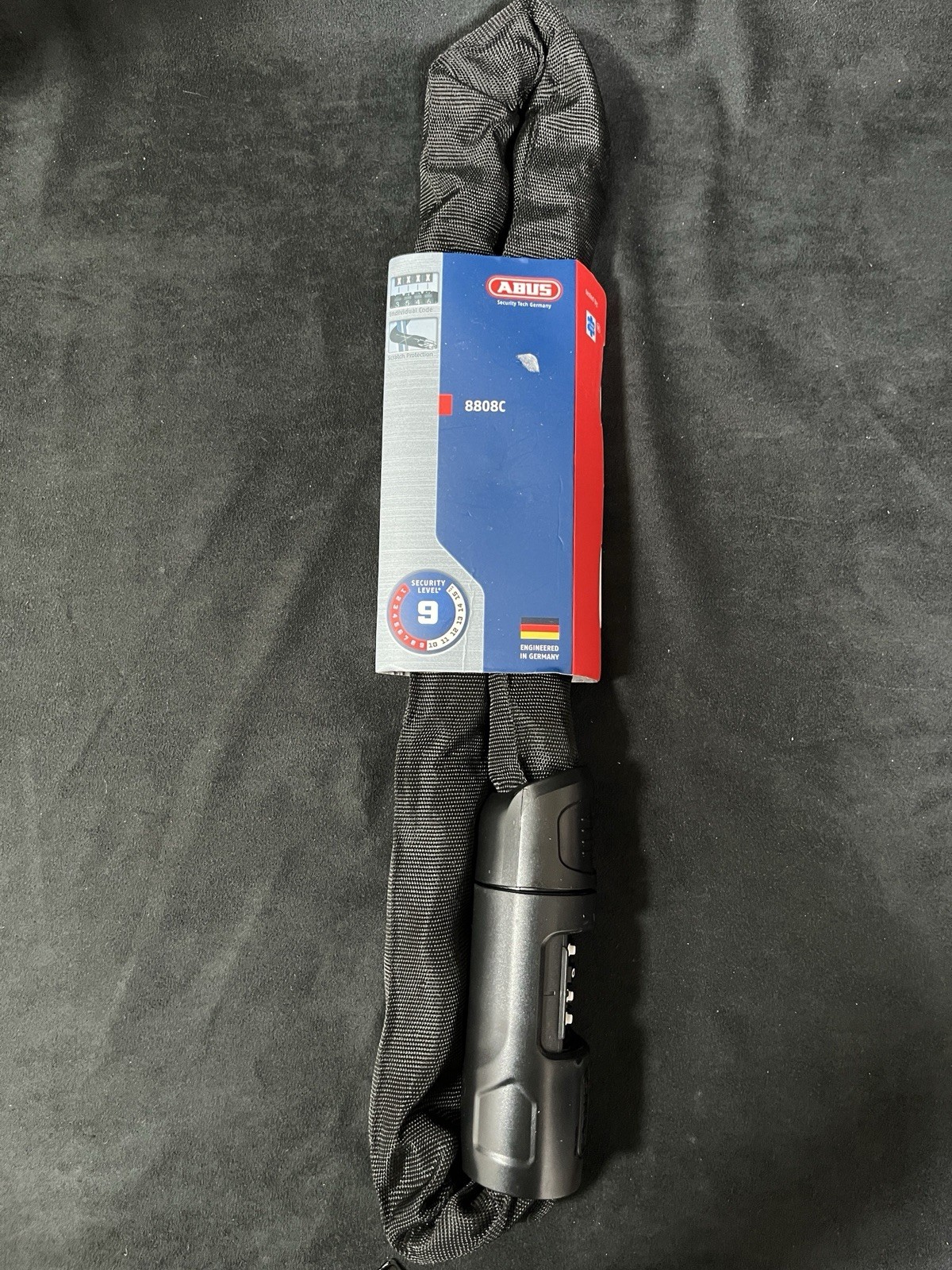 Abus 8808C Chain Lock - Combination, 2.9', 8mm Square, Black