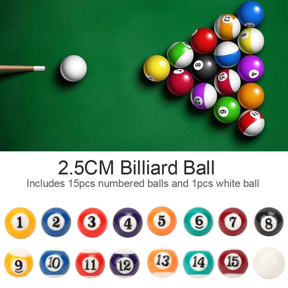 Mini Pool Balls 16Pcs, Smooth Mini Billiard Balls Set Polyester Resin, Lightw...