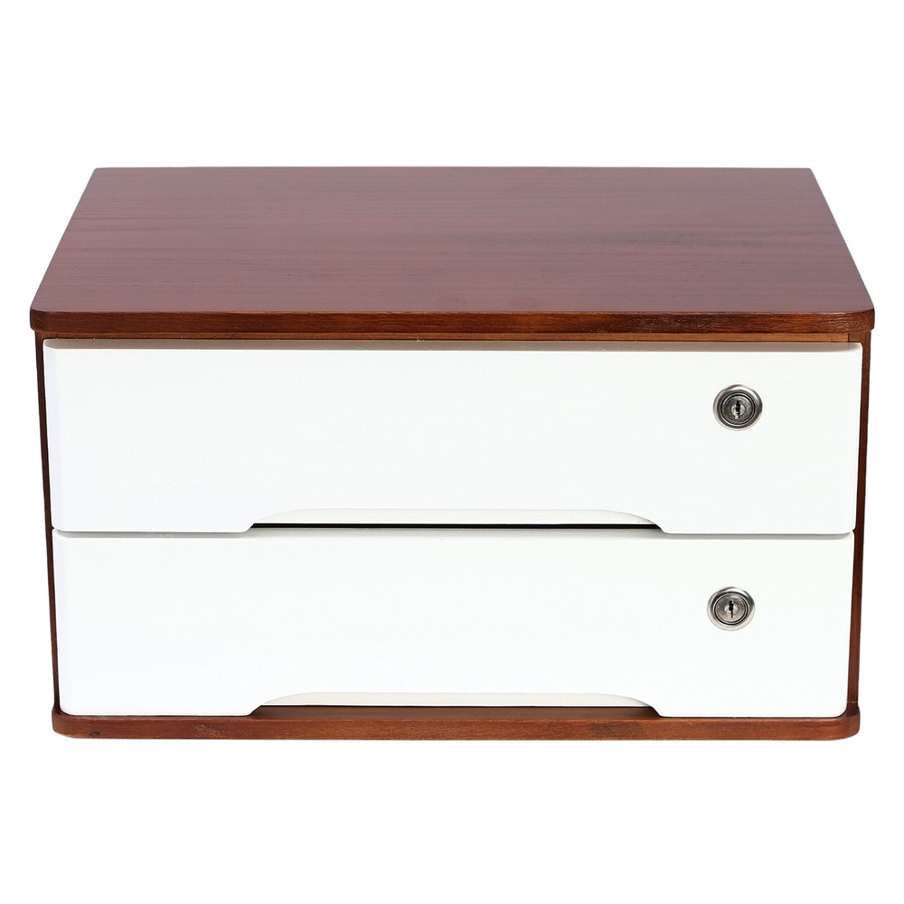 Wooden Desk Organizer with Lockable Drawer - 2-Tier Storage Solution