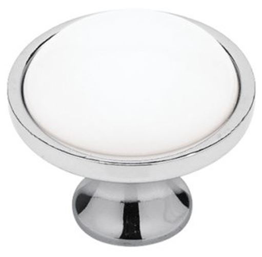 1-3/8" Betsy Fields Knob Chrome with White Ceramic Insert