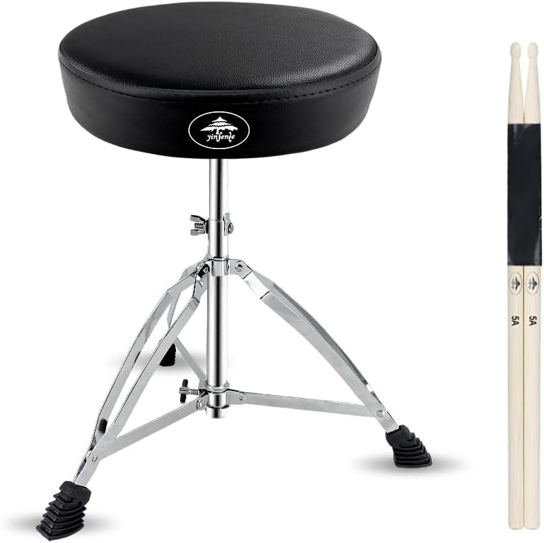 Portable Foldable Drum Throne with Drumsticks, Adjustable Height for Practice