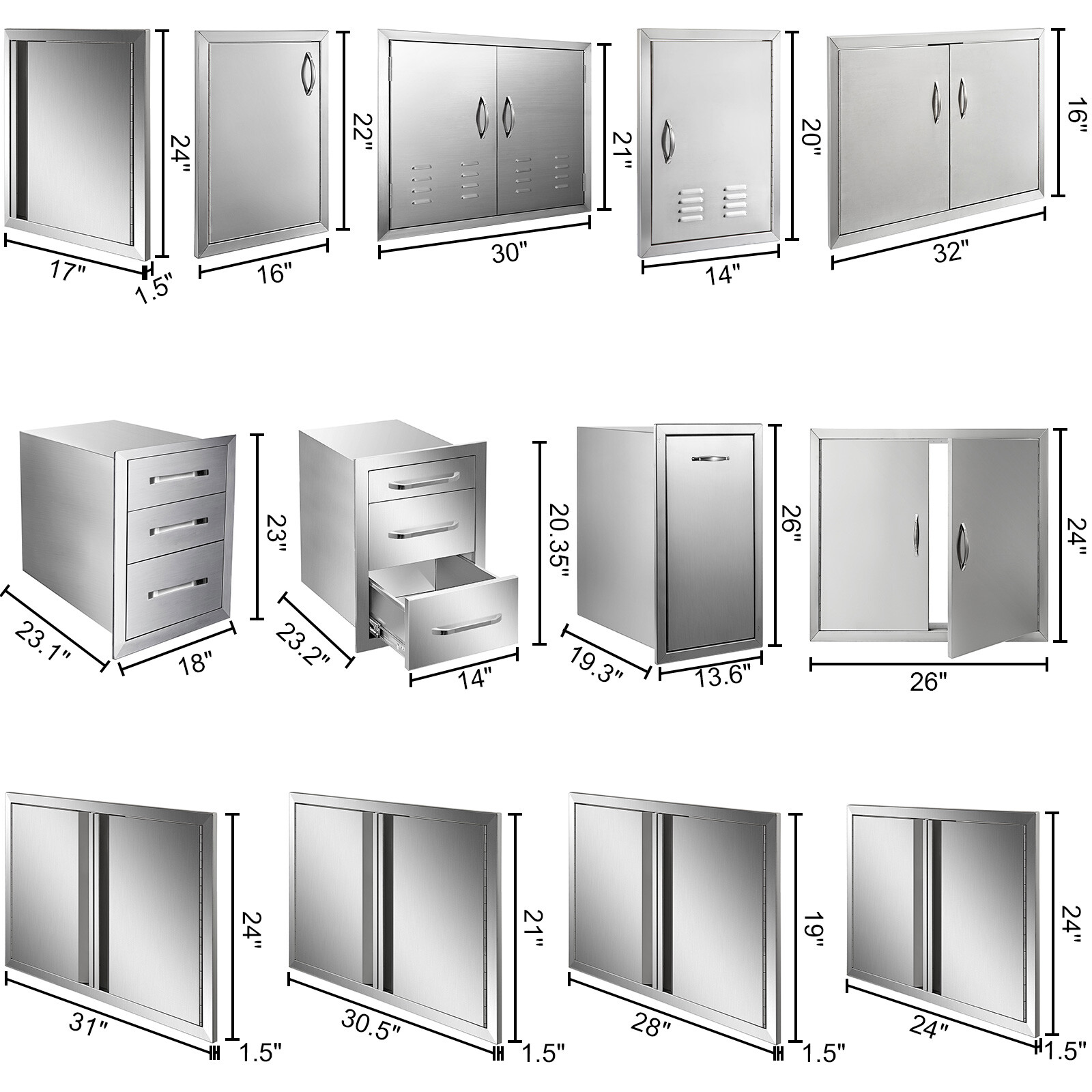 VEVOR Stainless Steel Access BBQ Island Kitchen BBQ Door Drawers Outdoor