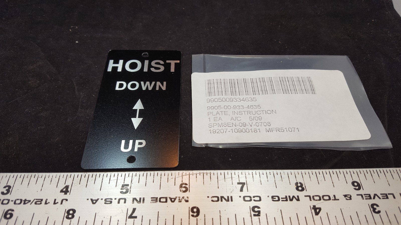 HOIST DATA PLATE CRANE WRECKER MILITARY 10900181 9905-00-933-4635 CP5B5L