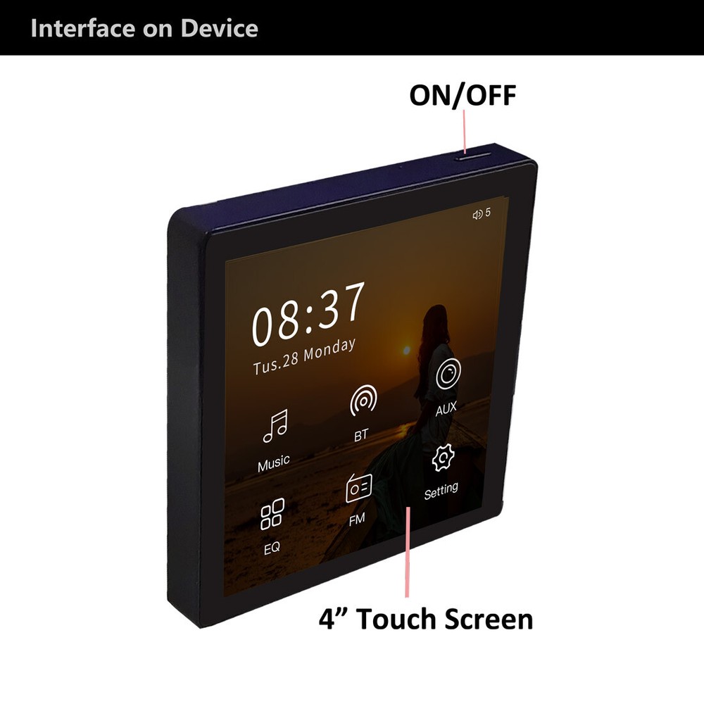 4" Touch Screen Wall Mount Amplifier Home Stereo Audio Amplifier Speaker System