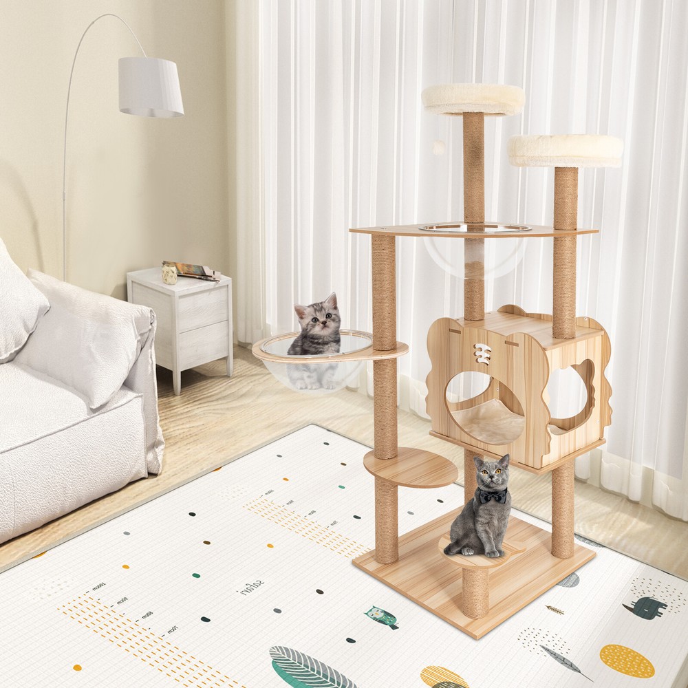 54in Indoor Cat Tree Mdf Cat Tower Multi-level Cat Condo With Scratching Posts