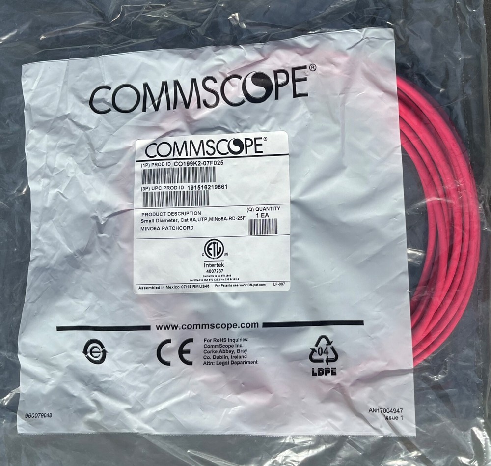 Commscope CO199K2-07F025 MINO6a Red 25ft Patch Cord Cable