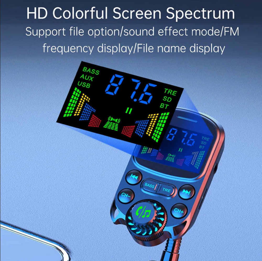 Bluetooth FM Transmitter Wireless Car Radio MP3 Hands-Free Fast Charging Adapter