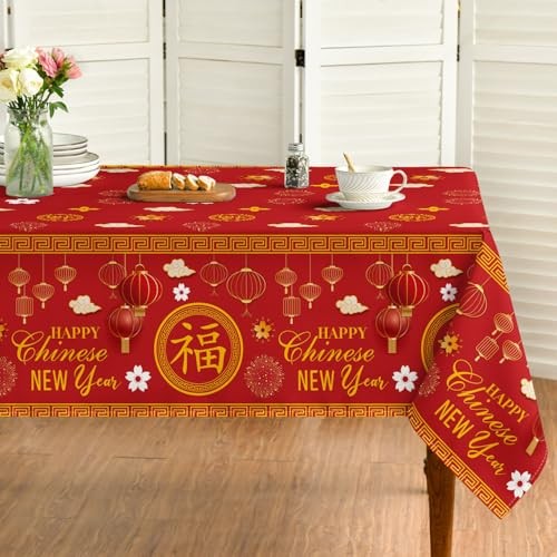 Chinese New Year Tablecloth 60×84 Inch Rectangular 60" x 84" (Rectangular) Red