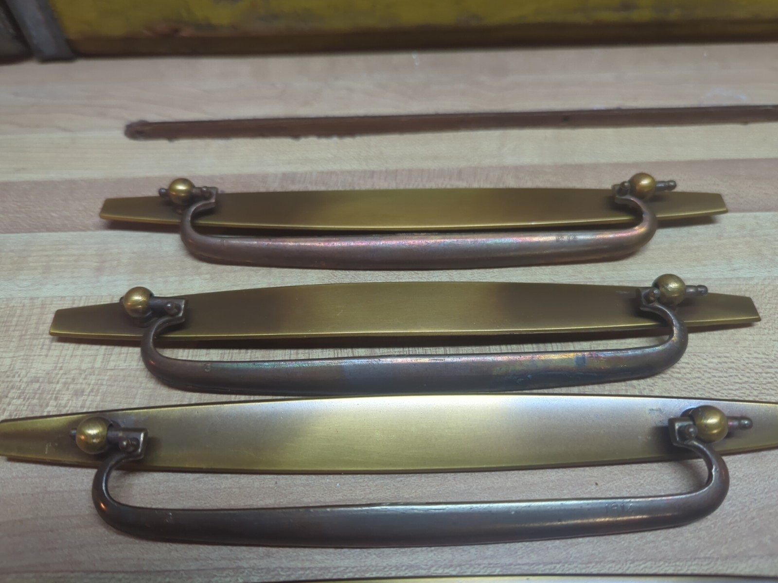 Lot of 8 Vintage Burnished Brass Drawer Pulls, 7.625" Long