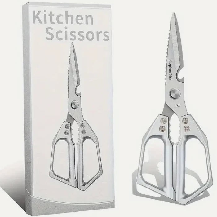 MULTIFUNCITIONAL SILVER HEAVY-DUTY STAINLESS STEEL KITCHEN SCISSORS ELEPHAS PLUS