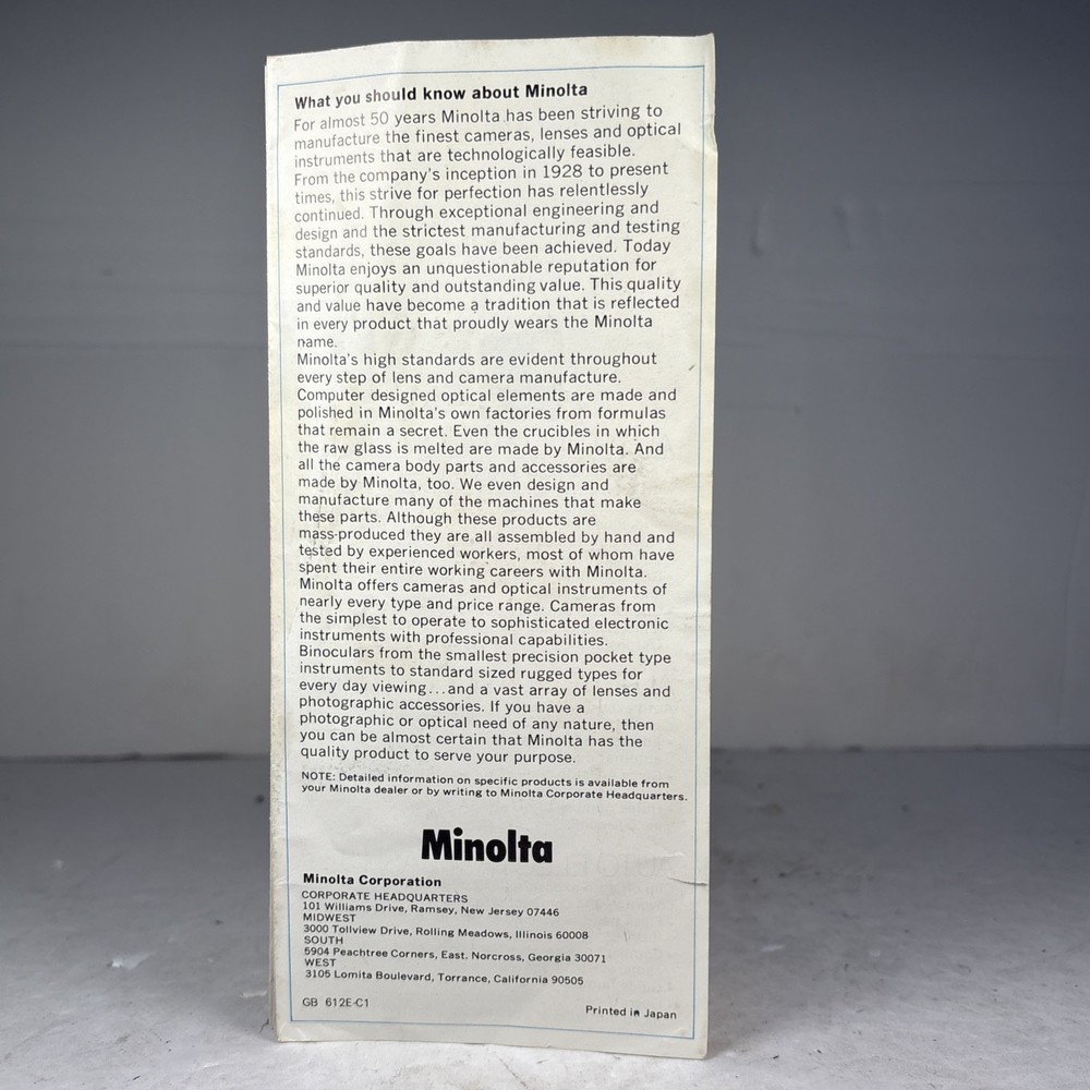 1970s Minolta Camera Sales Brochure Reference Guide