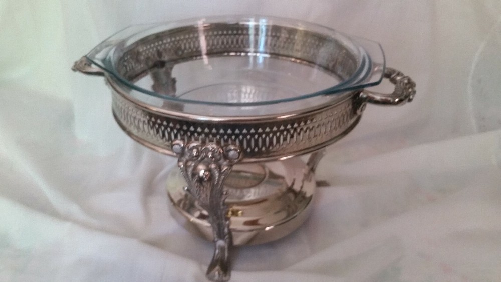 Damaged-Silver plated Pierced Gallery 2 qt. Round Food Warmer w lid-can u Sauder