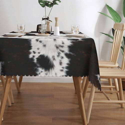 White and Brown Cow Skin Rectangular Tablecloth, Animals Skin Table White Brown