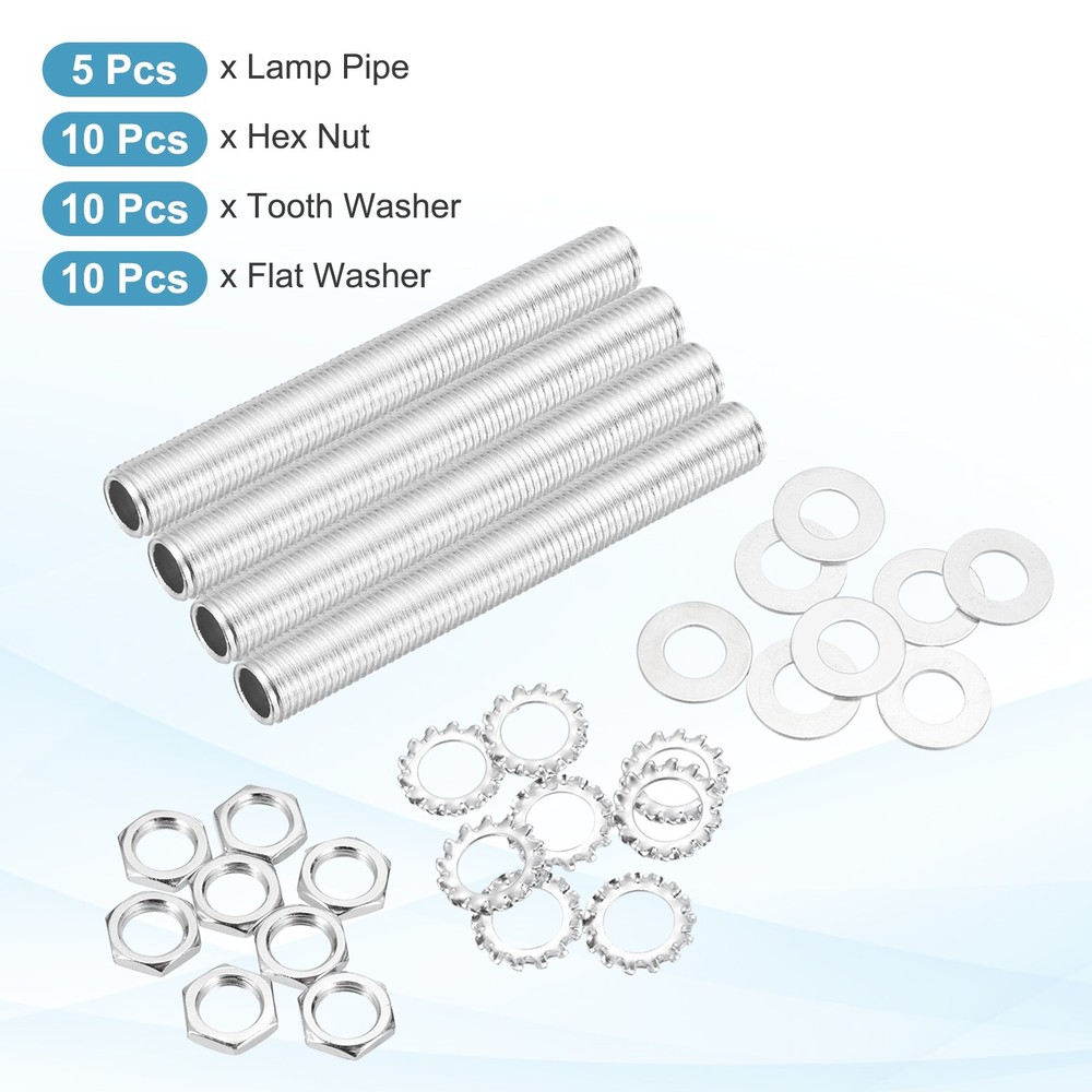 35Pcs 3.5" 1/4IP Lamp Pipe Kit with Lock Nuts Washers for Assembly, Silver