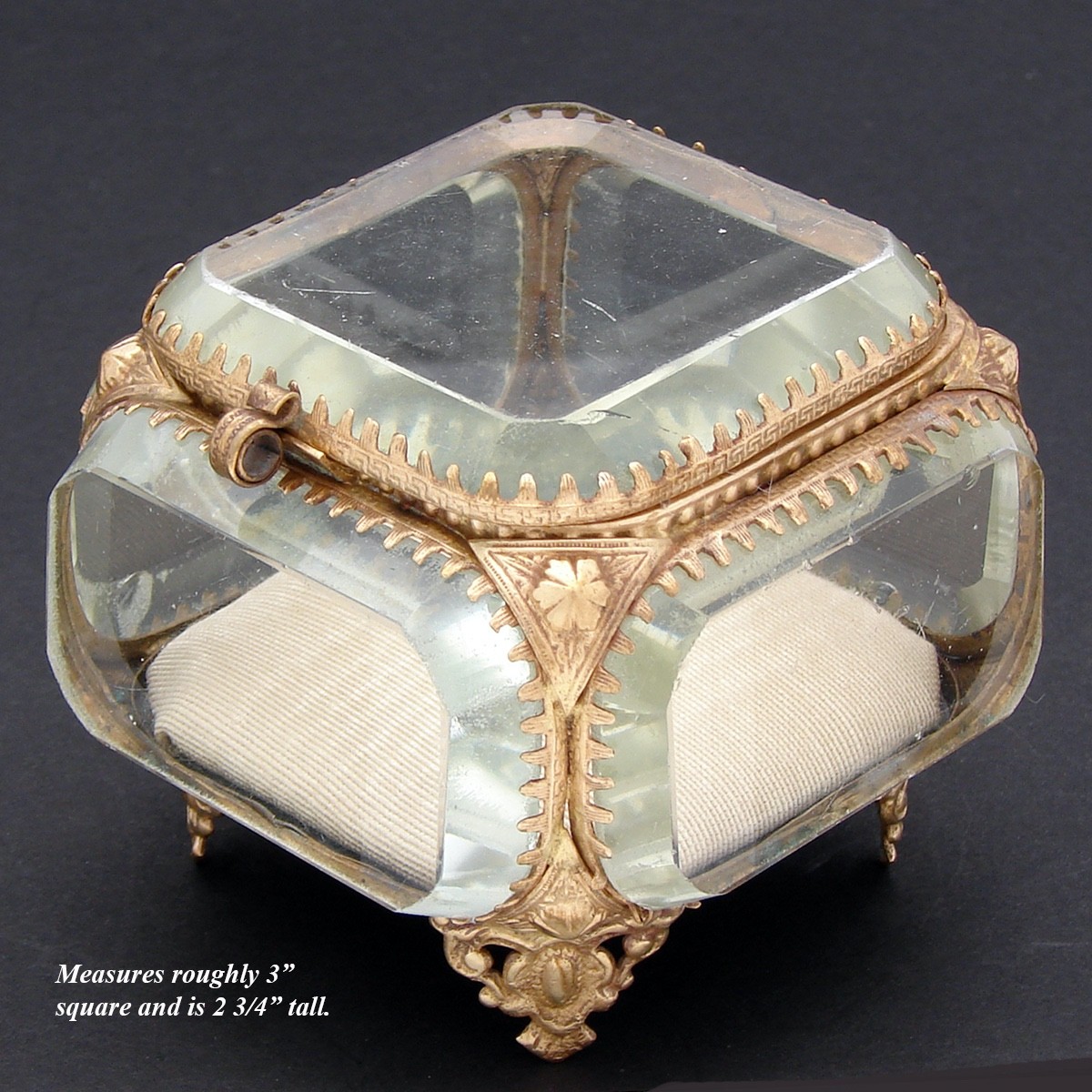 Antique Napoleon III Jewelry Casket, Miniature Vitrine Box, Thick Beveled Glass