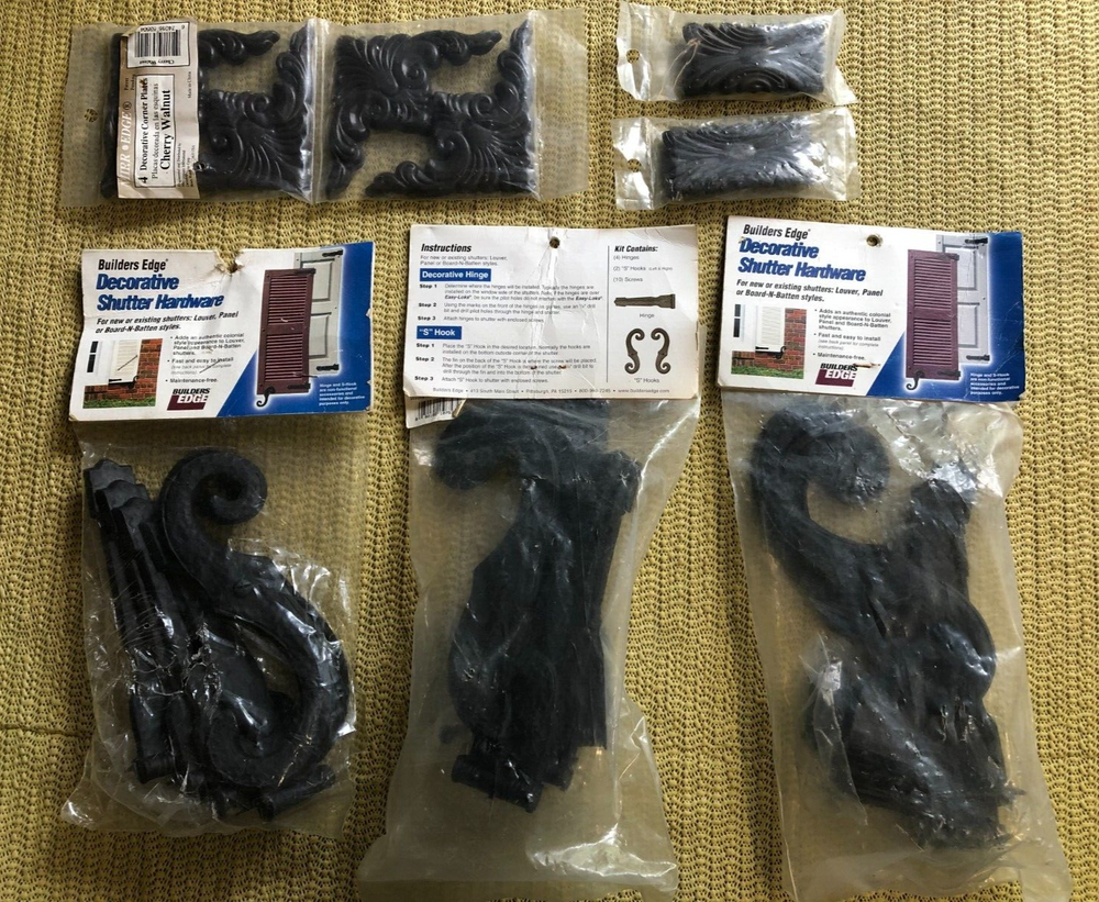 Three Sets Builders Edge Shutter Hardware Decorative Hinges & S Hook Kit