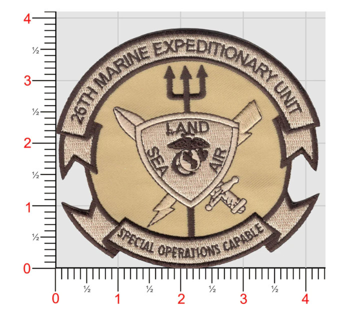 MARINE CORPS 26TH MEU SPECIAL OPS CAPABLE TAN HOOK & LOOP EMBROIDERED PATCH