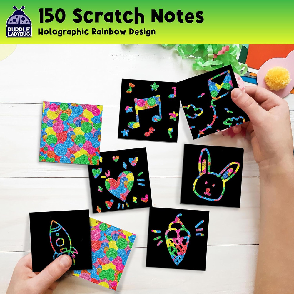 Rainbow Holographic Scratch Art Mini Notes - Kids Easter Basket Stuffers for Tee