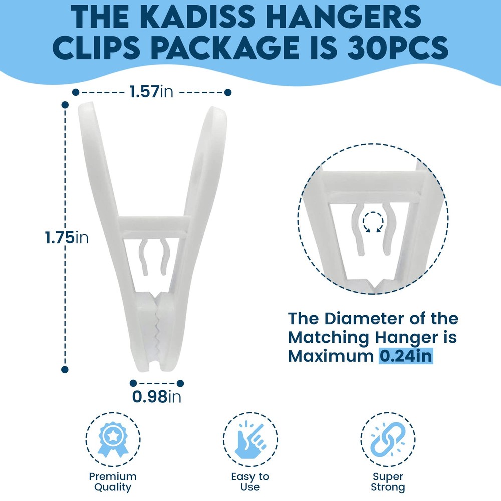Hanger Clips 30 Pack, Multi-Purpose for Hangers, White 1,