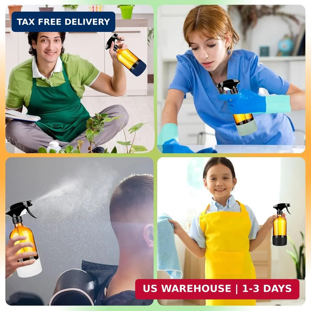 2 Pack/16 Oz Glass Spray Bottles, Refillable Empty Containers with Sili