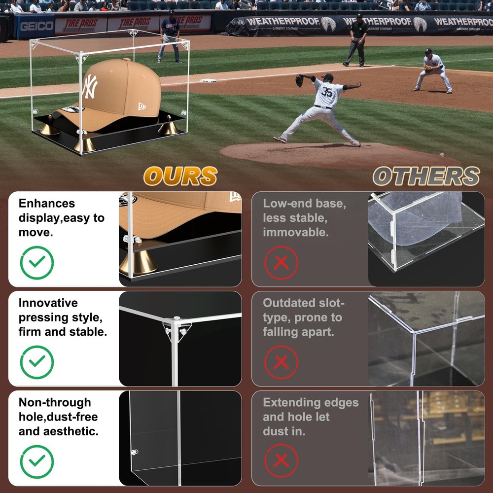 Hat Display Case, Clear Acrylic Baseball Cap Display Box with Double Layer Ba...