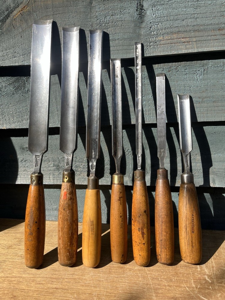 Set Of Vintage Paring Gouges By Sorby & Marples Patternmakers Carpentry Tools