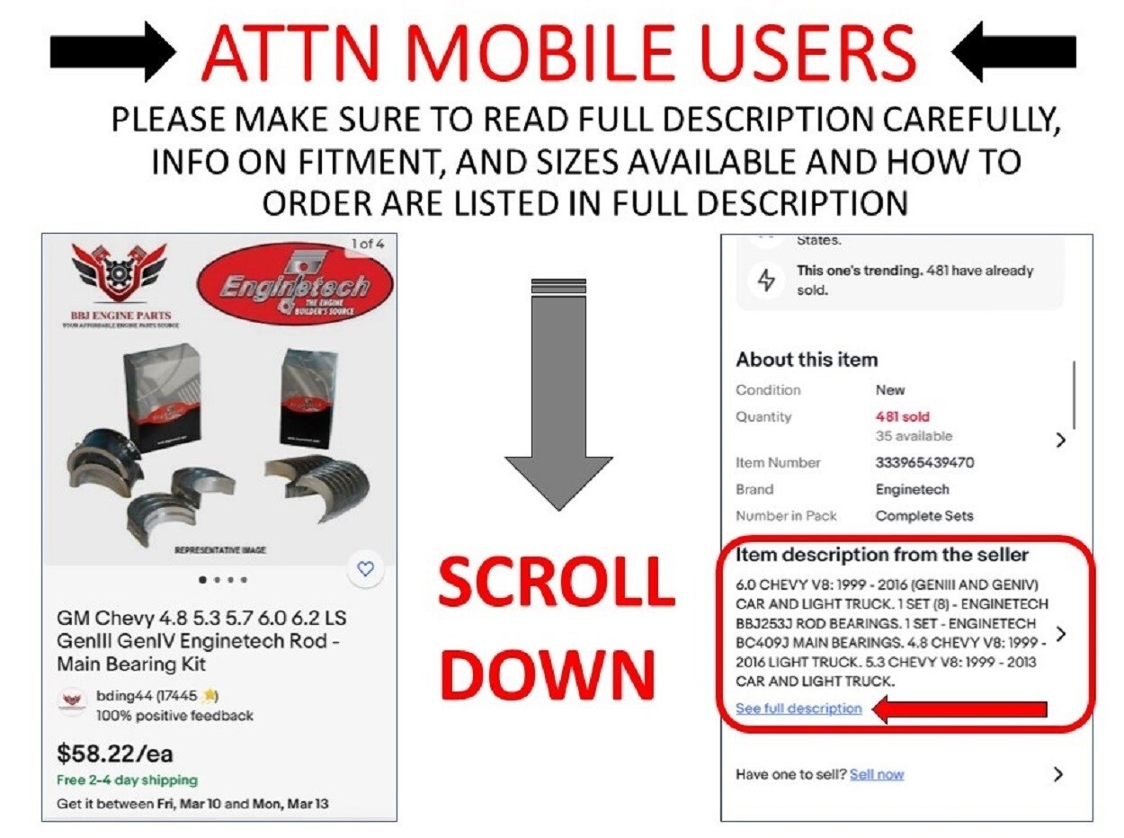 Chevrolet GMC SBC 305 327 350 5.0 5.7 1968 - 2002 Enginetech Rod - Main Bearings