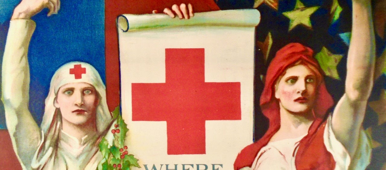 1918/ ORIGINAL WW1 POSTER/ “RED CROSS CHRISTMAS ROLL CALL”/LINEN-BACKED