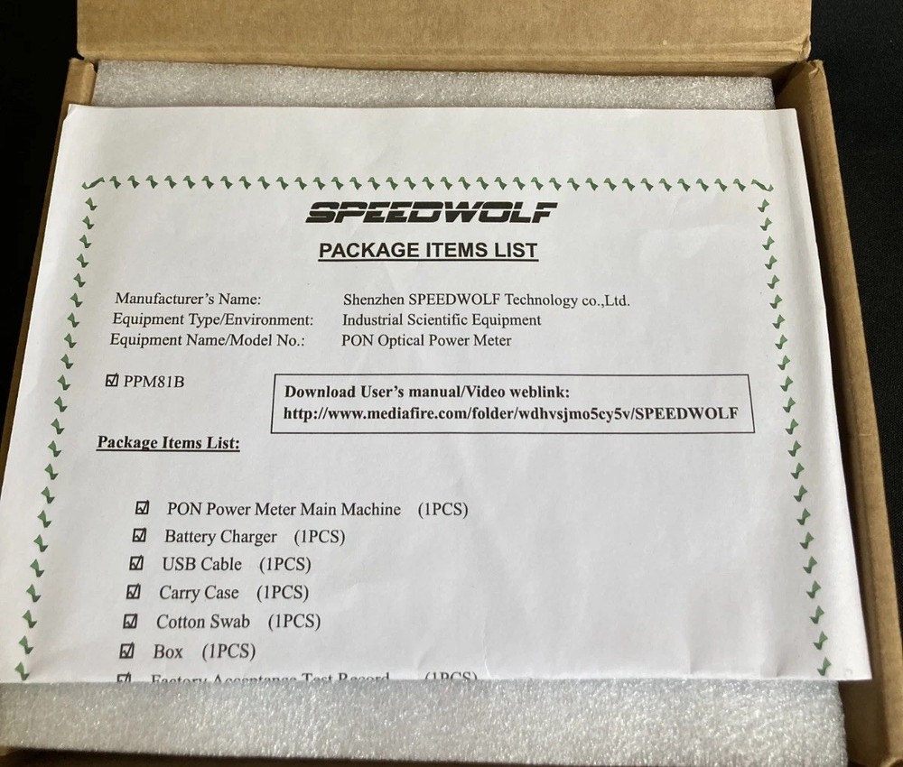 Speedwolf PON Fiber Optic Power Meter
